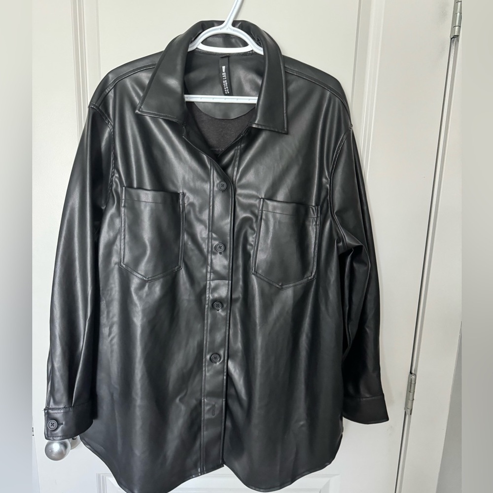 Faux leather shacket